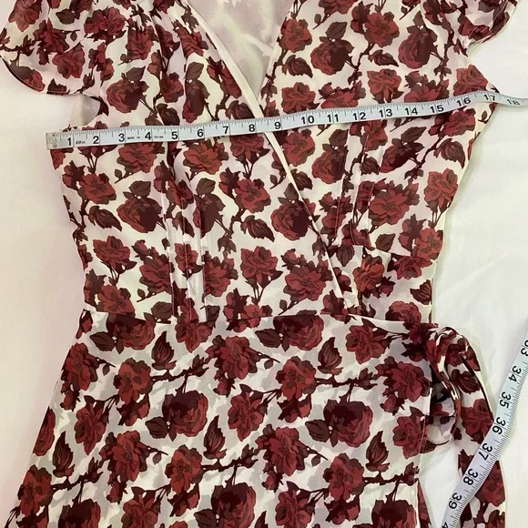 Betsey Johnson Dark Floral/Rose Chiffon Romantic Wrap Midi Dress SZ 8 - Picture 7 of 9